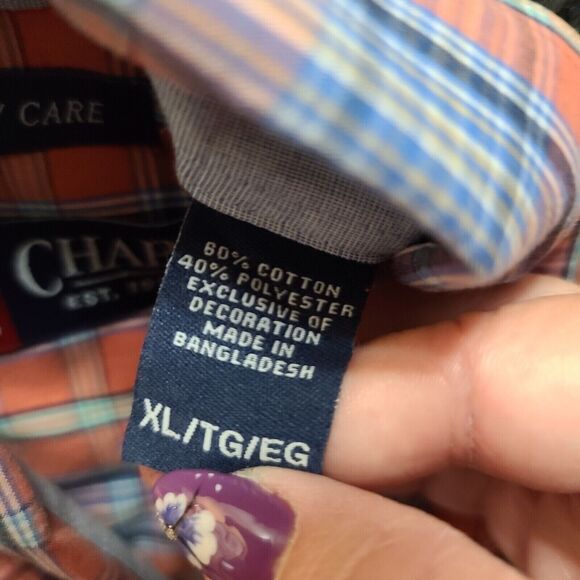 Chaps Mens Button Up Shirt Multi-Color Size XL Cotton Blend Easy Care Collar - Picture 6 of 12